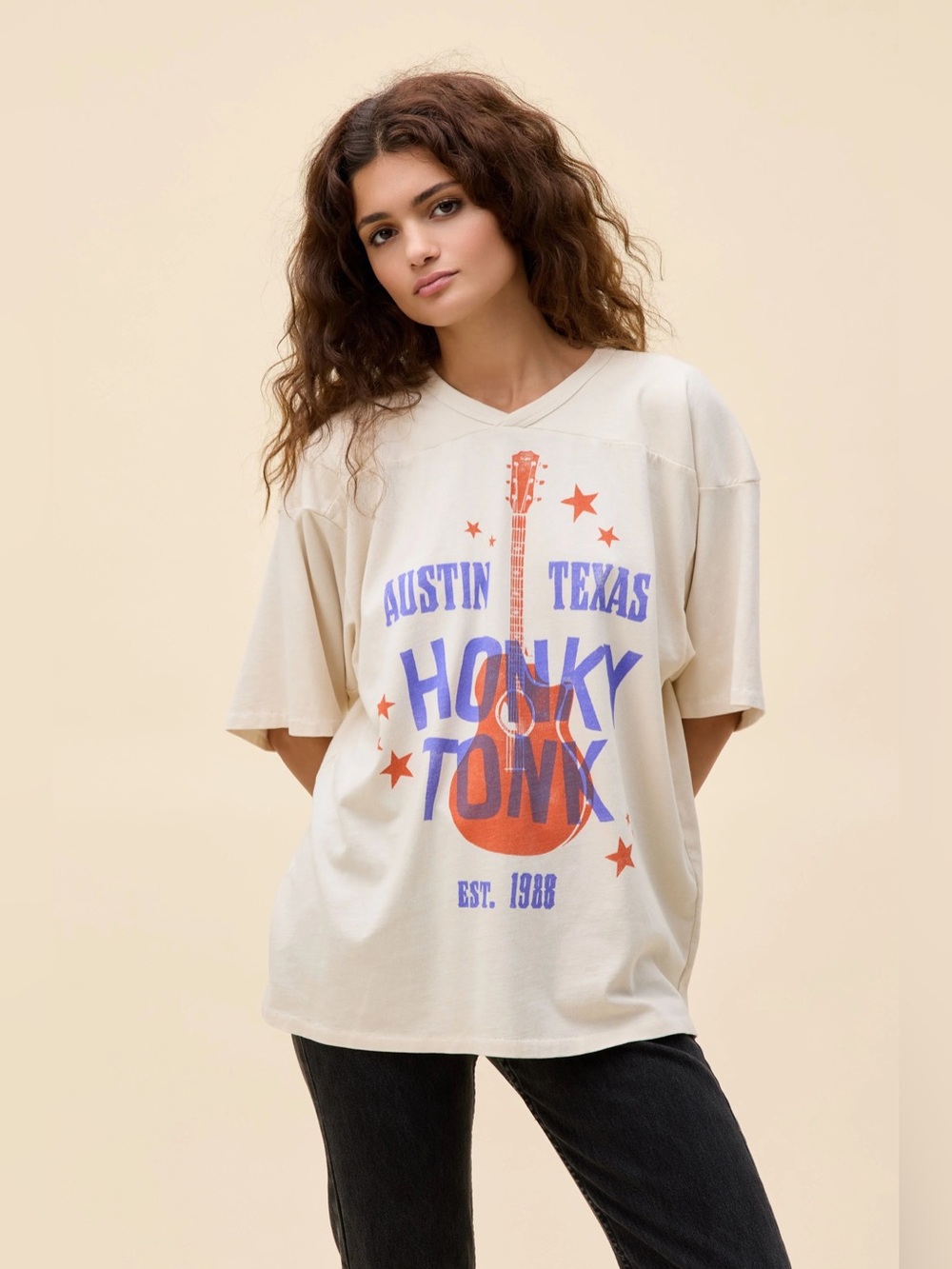 NWT Daydreamer Austin Texas Honky Tonk Oversized Jersey Tee Off White Small